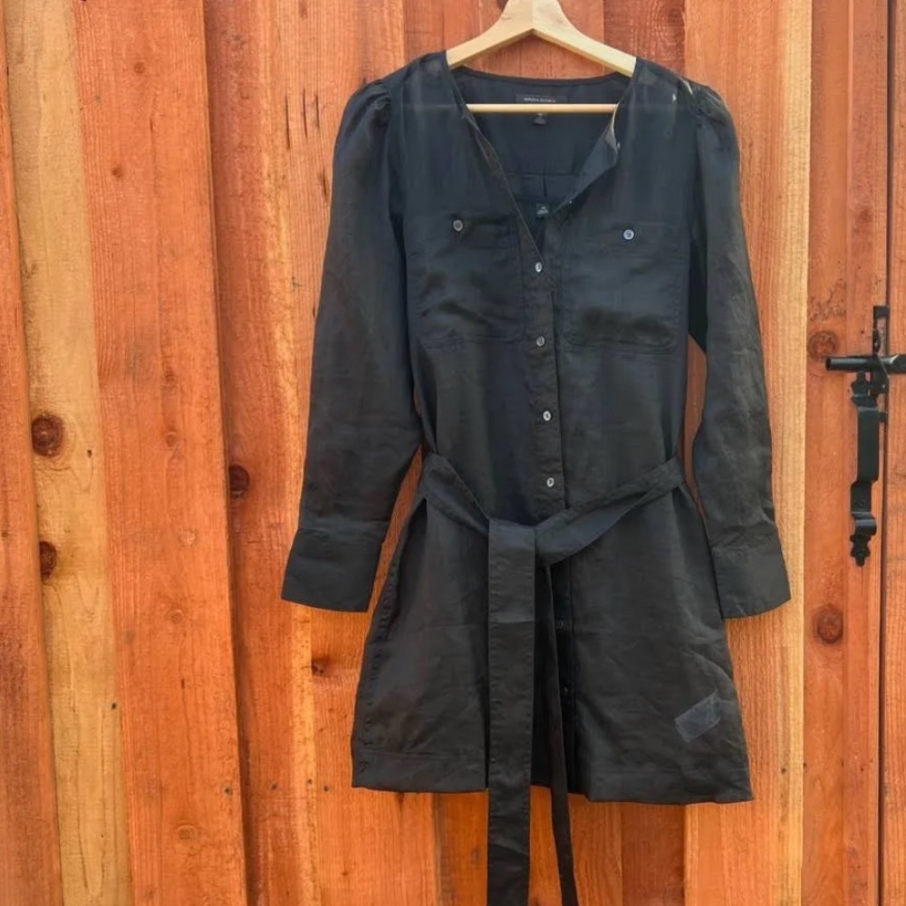 NWT banana Republic XL Black Poplin linen Button Down Tunic Dress